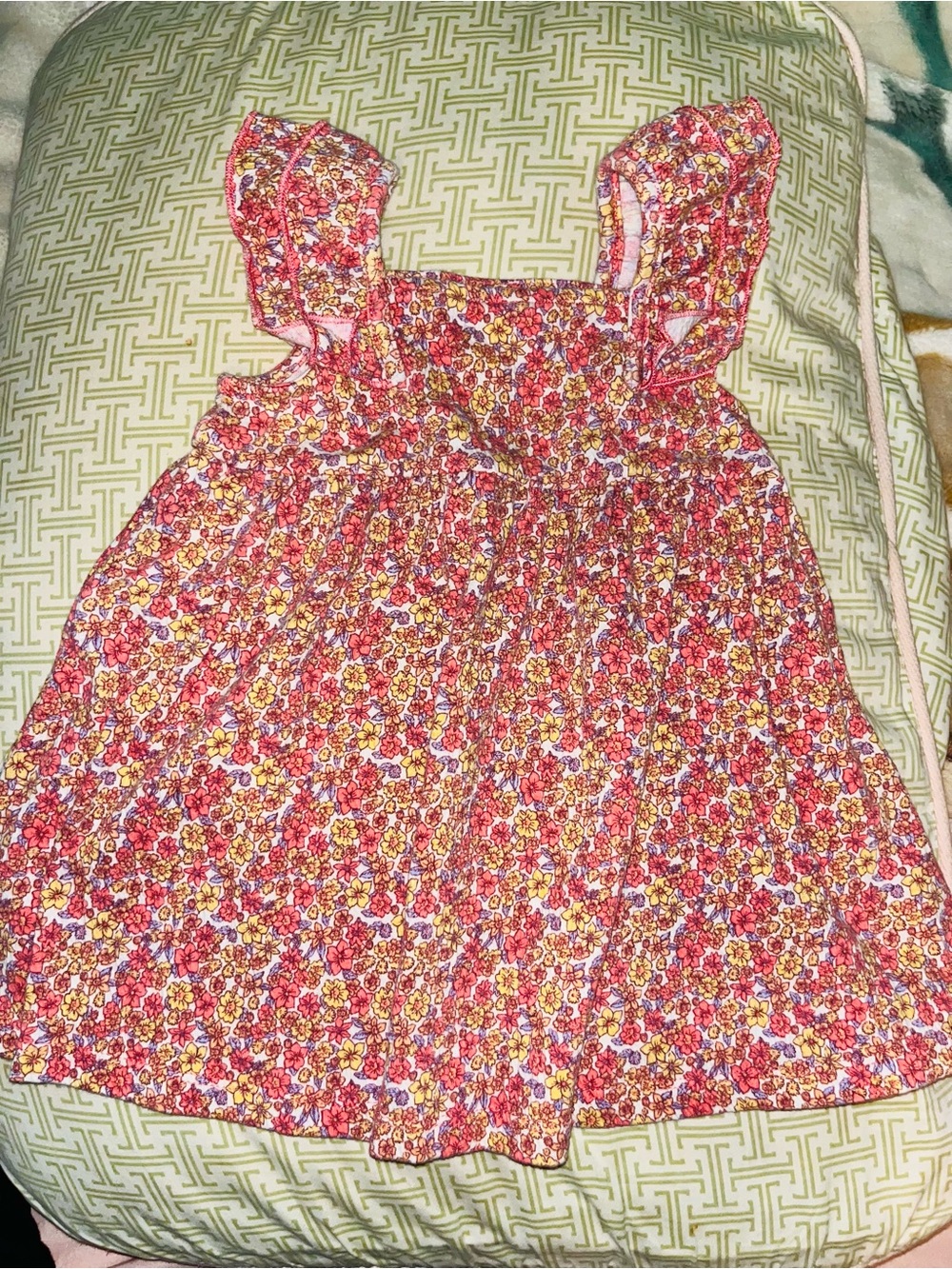 Cat & Jack Girls Pink Floral Ruffle-Sleeve Sundress 18m